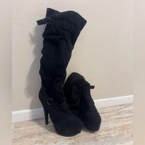 Black Suede Heeled Boots